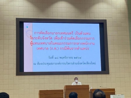 นางสุพิศ เถียรทิม นายกเทศมนตรีตำบลหนองหาร ร่วมการคัดเลือกนายกเทศมนตรี  เป็นตัวแทนในระดับจังหวัด เพื่อเข้าร่วมคัดเลือกกรรมการผู้แทนเทศบาลในคณะกรรมการกลางพนักงานเทศบาล (ก.ท.) กรณีพ้นจากตำแหน่ง ณ ห้องประชุมสภาองค์การบริหารส่วนจังหวัดเชียงใหม่